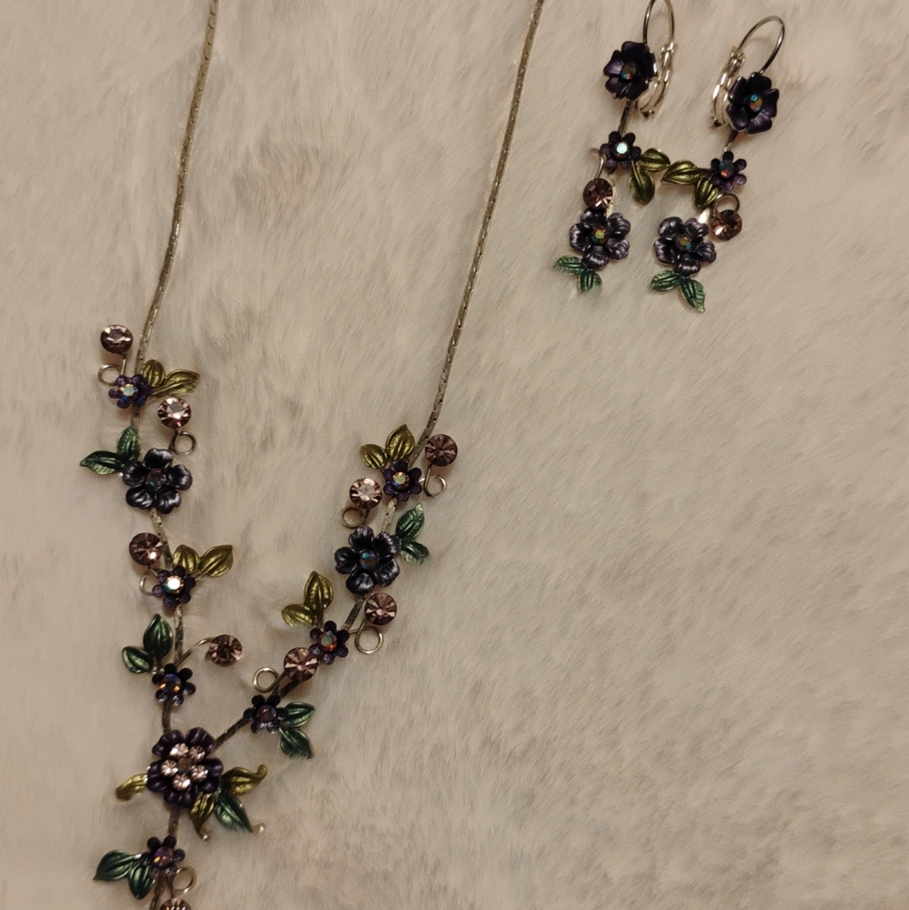 Beautiful Multi Color Diamond Antique Edwardian Necklace and Earrings Set